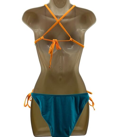 Womens Reversible Neon Blue and Green String Bikini Size Medium - Picture 4 of 5